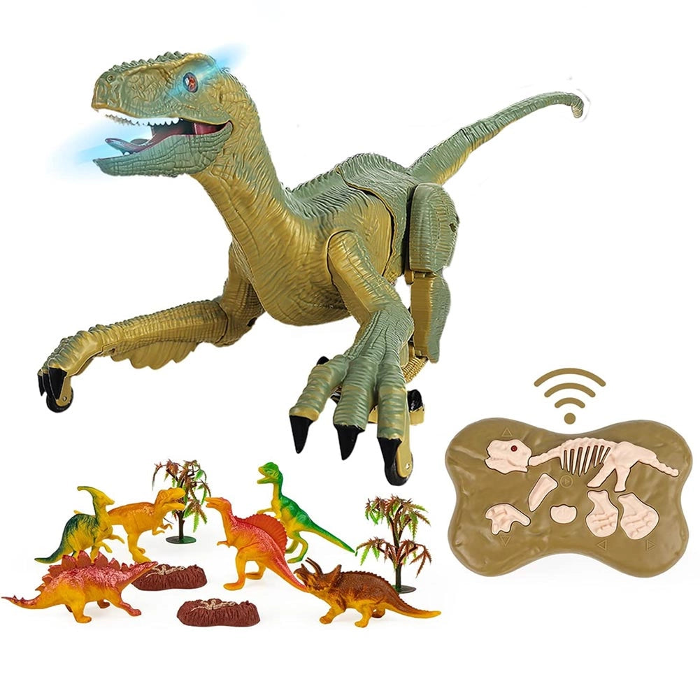 Dinosauro Telecomandato Giocattolo per Bambini Velociraptor Ricaricabile Luce LED e Ruggito