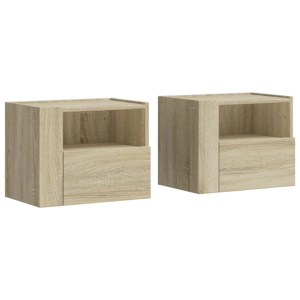 Set di 2 Comodini | Armadio da Notte | Mobiletto da notte a Muro Rovere Sonoma 45x30x35 cm