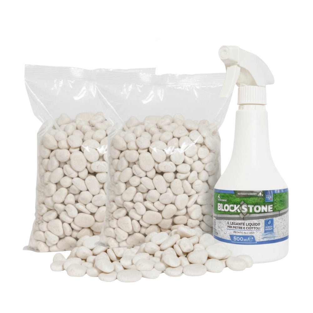 Kit stabilizzazione ciottoli 2 sacchi da 5 kg con legante formato 0,5 l *** misura 15/25, confezione 1