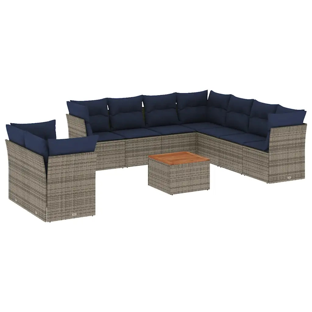 Set Divani da Giardino 10 pz con Cuscini in Polyrattan Grigio