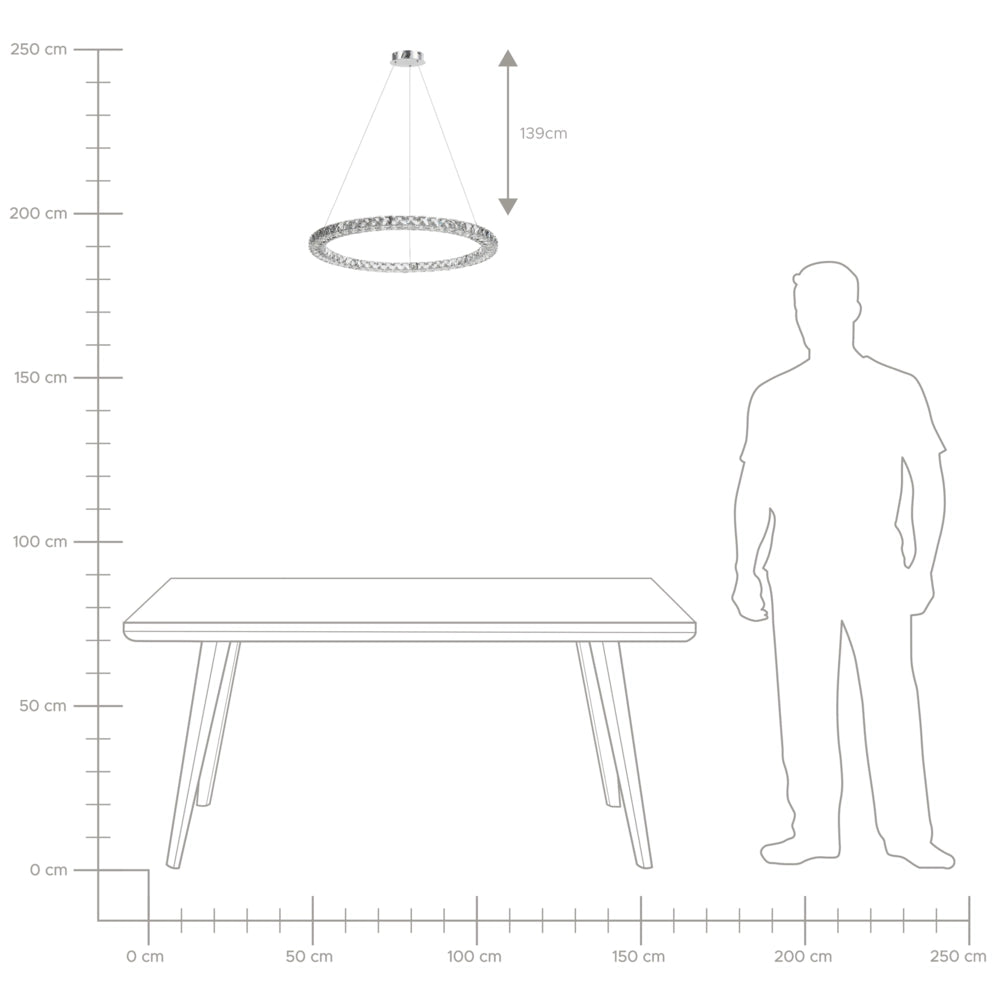 Lampada a Sospensione Argento Cristallo Vetro Acciaio Luci LED Integrate Anello Forma Rotonda Appeso Illuminazione Glamour Moderna