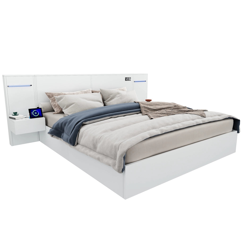 Letto adulto 180 × 200 cm; letto matrimoniale con USB-A; USB-C; orologio; altoparlanti e LED; senza materasso