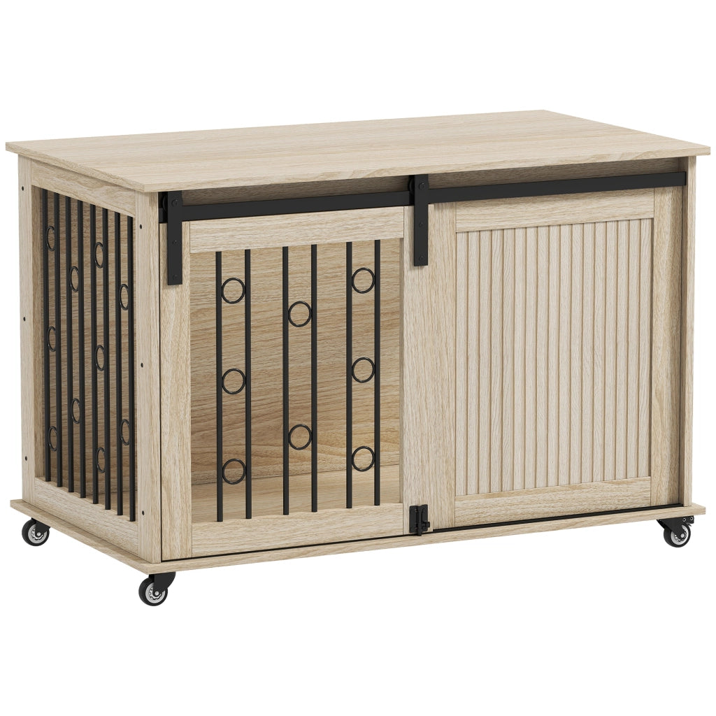 Cassa per cani con ruote e porta scorrevole ¨C zephmum ¨C 100x56x65 cm