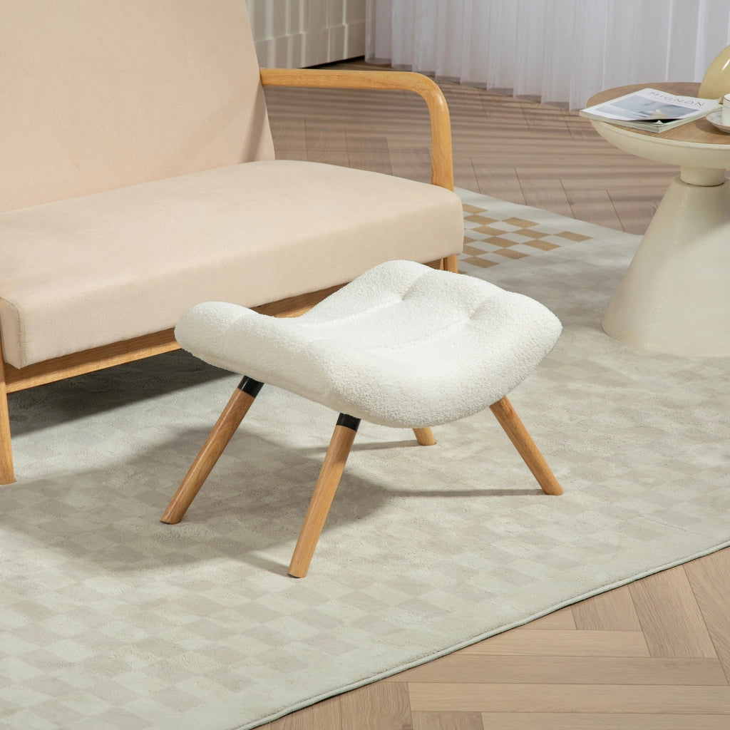 Pouf Poggiapiedi ¨C Xylo ¨C Tessuto Crema con Gambe in Legno di Faggio