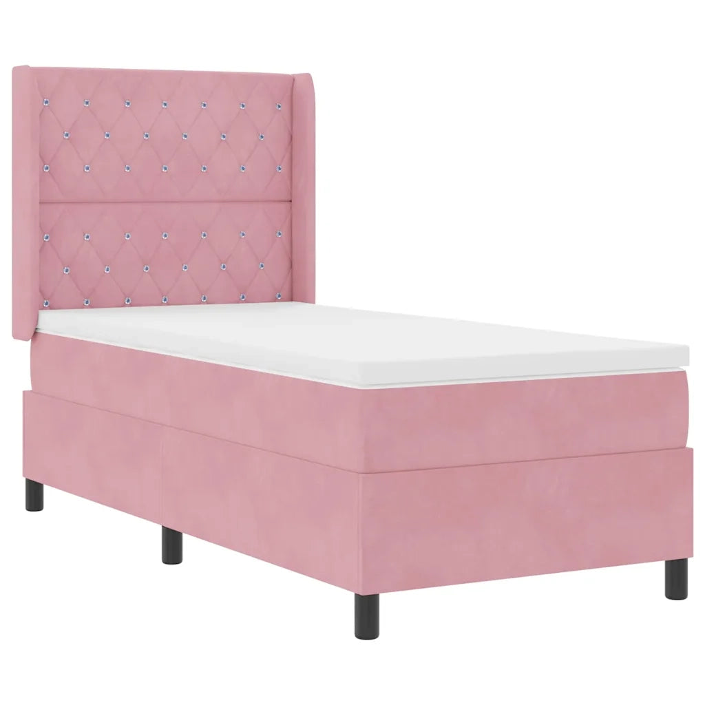 Letto a molle con materasso Rosa 100 x 200 cm Velluto