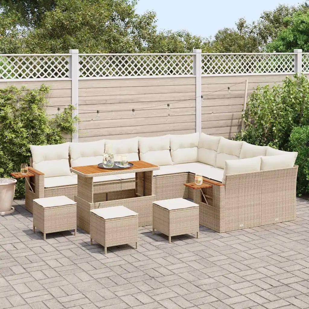 Set Divano da Giardino 14 pcs Beige e Crema polyrattan 3365171