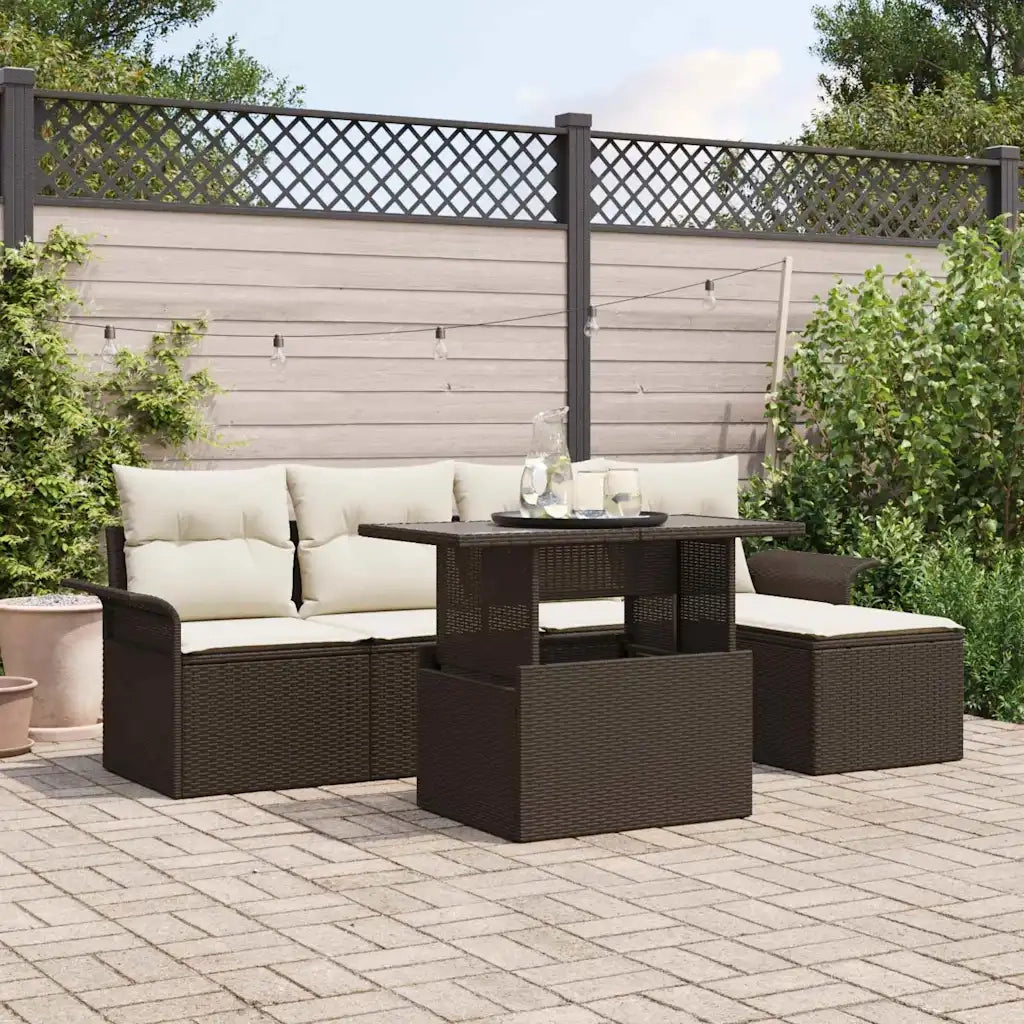 Set Divano da Giardino con cuscino 6 pcs Marrone polyrattan 3348264