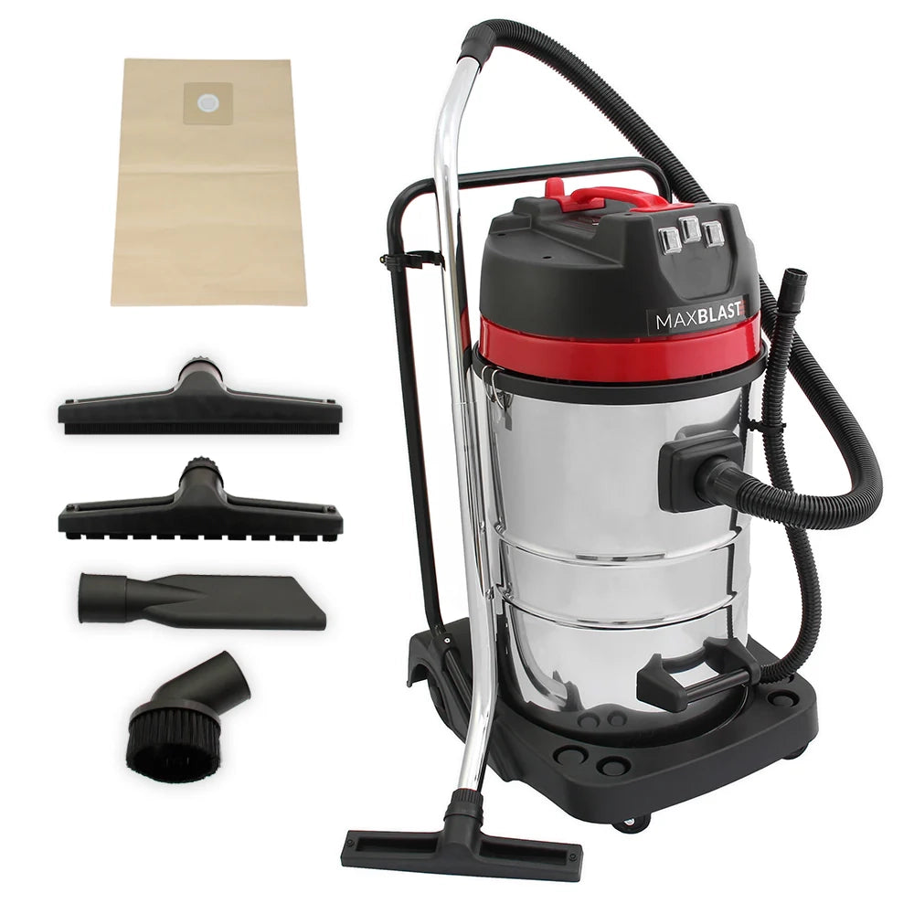 Aspirapolvere Industriale 80 Litri A Secco e A Umido con 3 Accessori per Pulizia