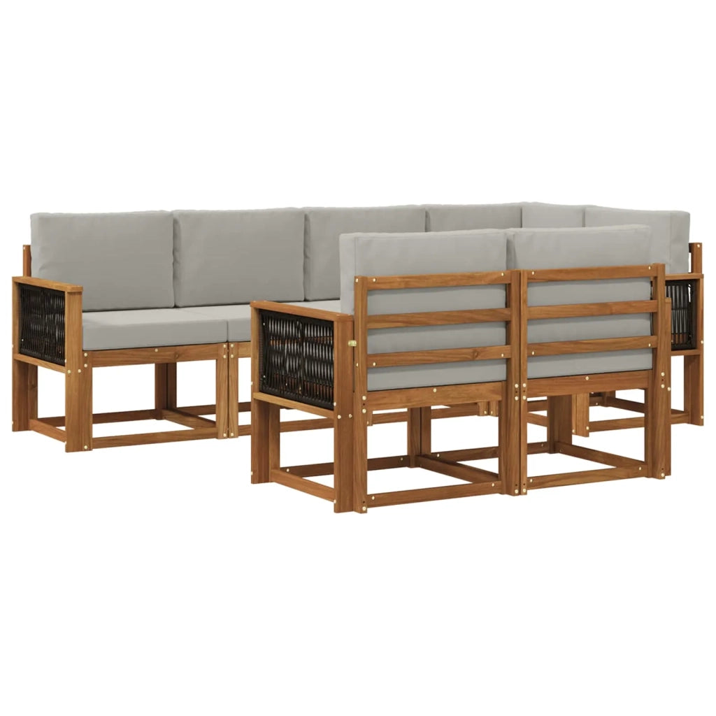 Set di divani da esterno 7 pz Naturale e Grigio Chiaro 3385292