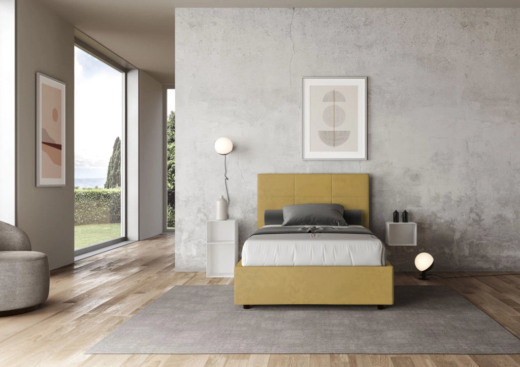 BS COM Letto una piazza e mezza senza rete imbottito 120x200 microfibra ocra