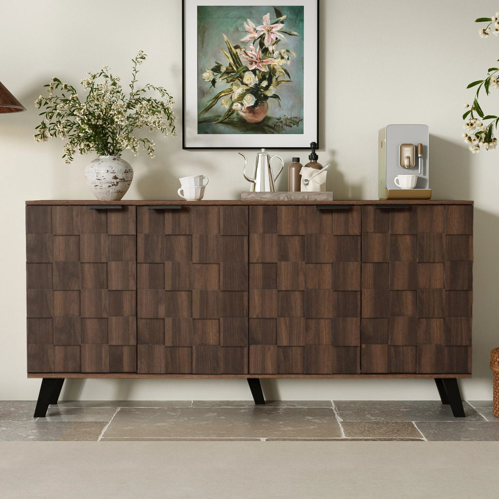 Credenza 4 Ante con Ripiani Regolabili Motivo Geometrico per Soggiorno Camera da Letto e Sala da Pranzo Legno 160,5 × 35,5 × 78 cm