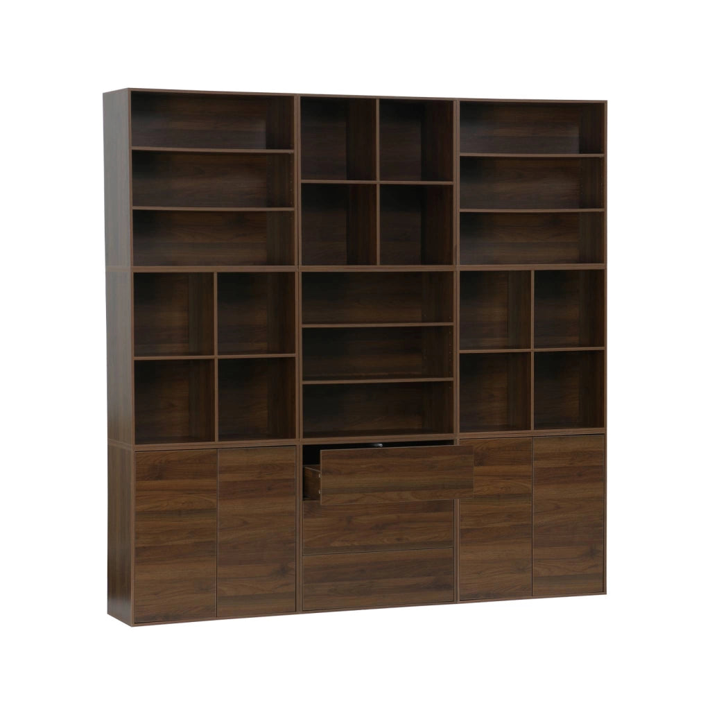 Libreria modulabile decorazione legno 9 elementi, noce