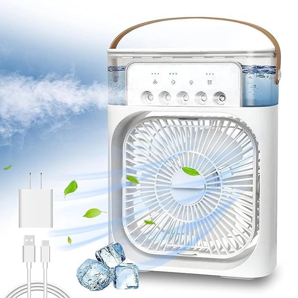 Trade Shop - Mini Ventilatore Portatile Refrigeratore Luce Led A 7 Colori 3 Velocità 3 Modalità Spruzzo -