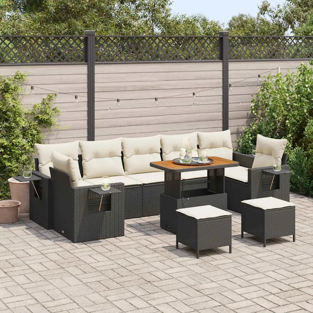 Set Divano da Giardino 10 pcs Nero polyrattan