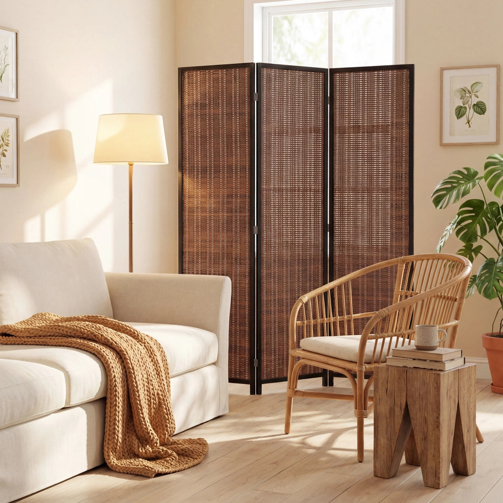 Paravento separatore 3 pannelli pieghevole ¨C Xylo ¨C legno marrone 135x180 cm