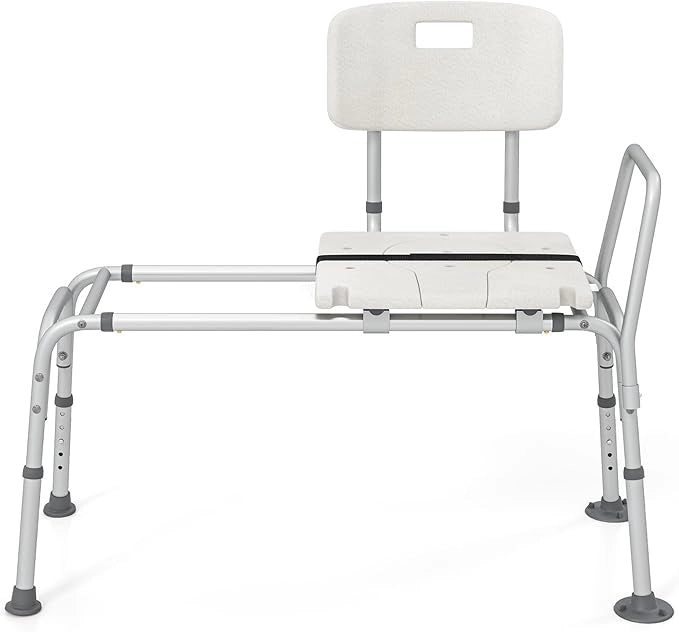 Sedia per Doccia Anziani con Posizione e Altezza Regolabili 105 x 49 x 85-95 cm, Sgabello per Vasca da Bagno con Sedile, Schienale, Braccioli e Cintura di Sicurezza, Sedia per Donne Incinte