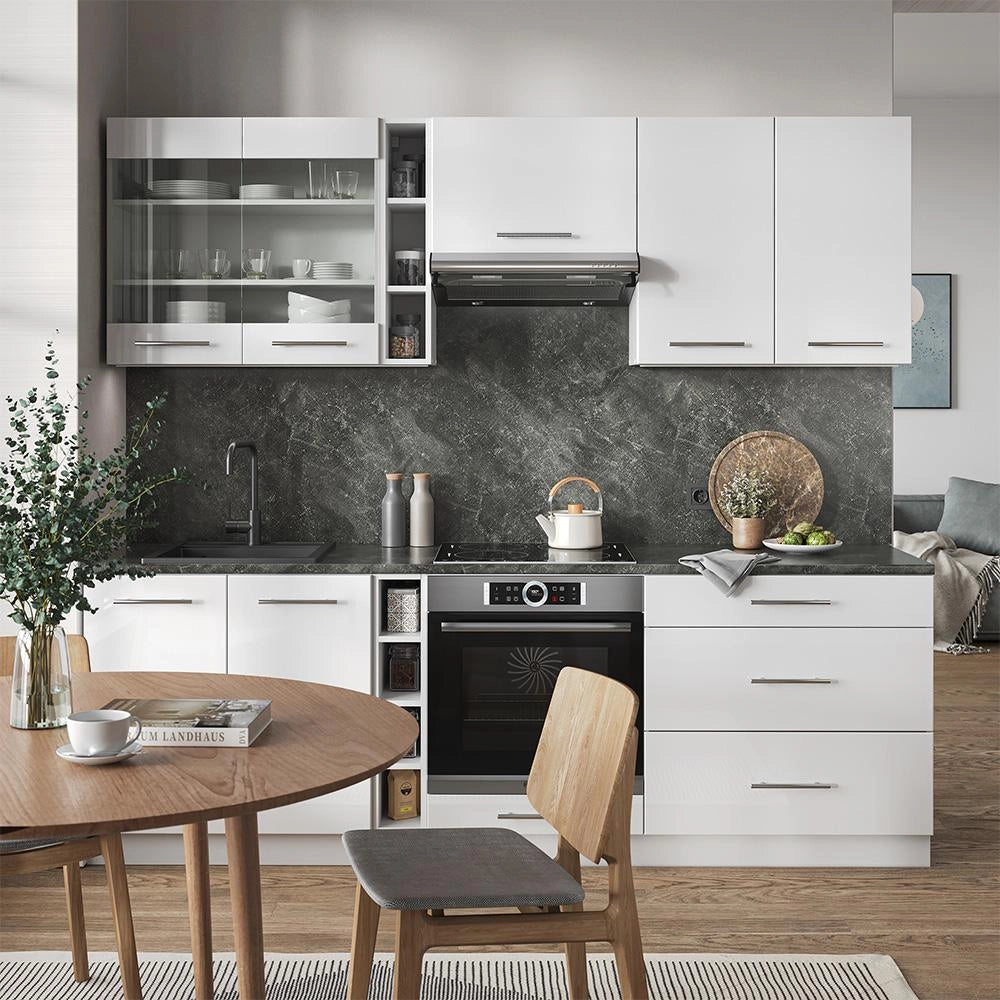 Cucina componibile Fame-Line Bianco lucido/Bianco 235 cm senza piano di lavoro Vicco