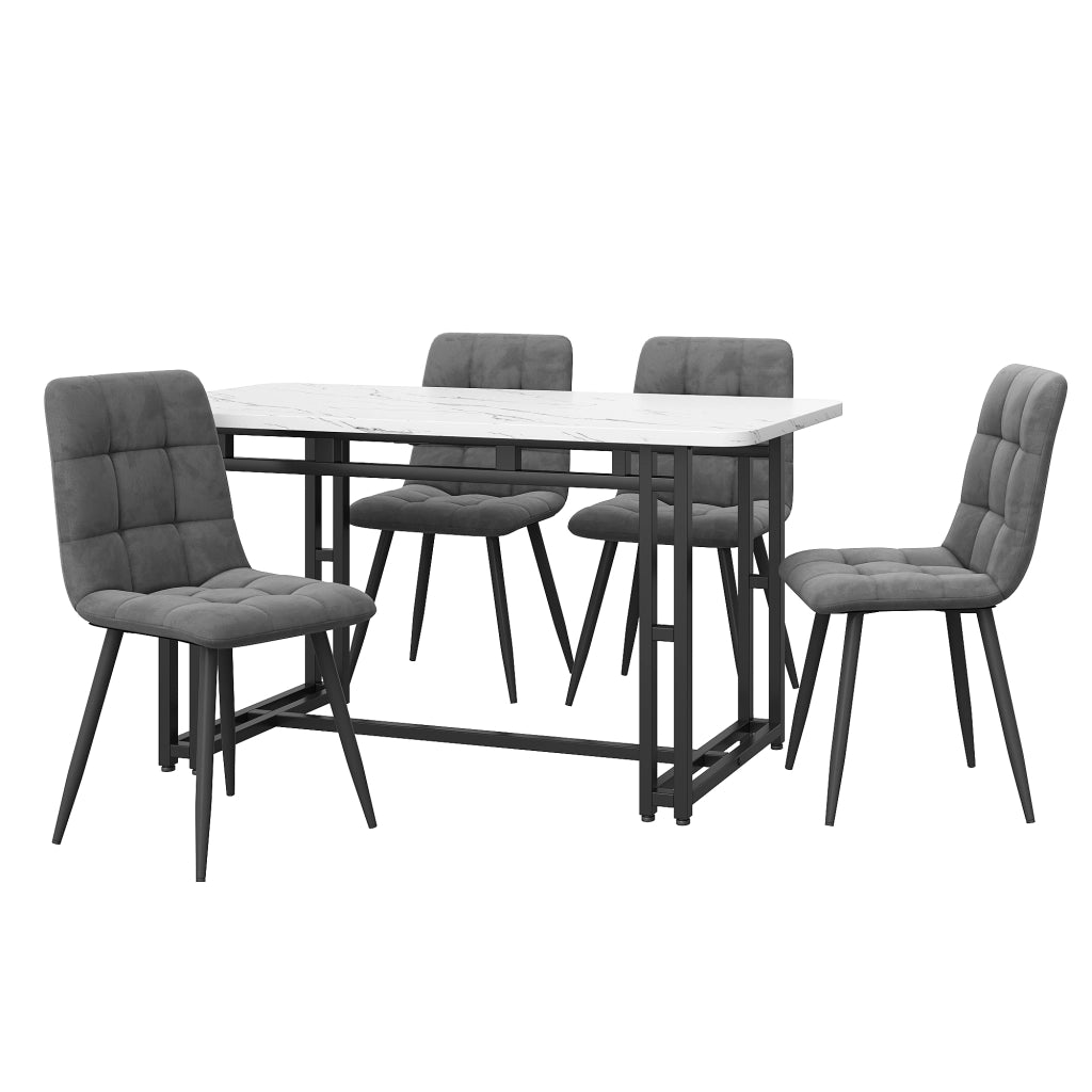 Set Tavolo da Pranzo con 4 Sedie ¨C Xylo ¨C Nero, Velluto Grigio Scuro, 120x70 cm