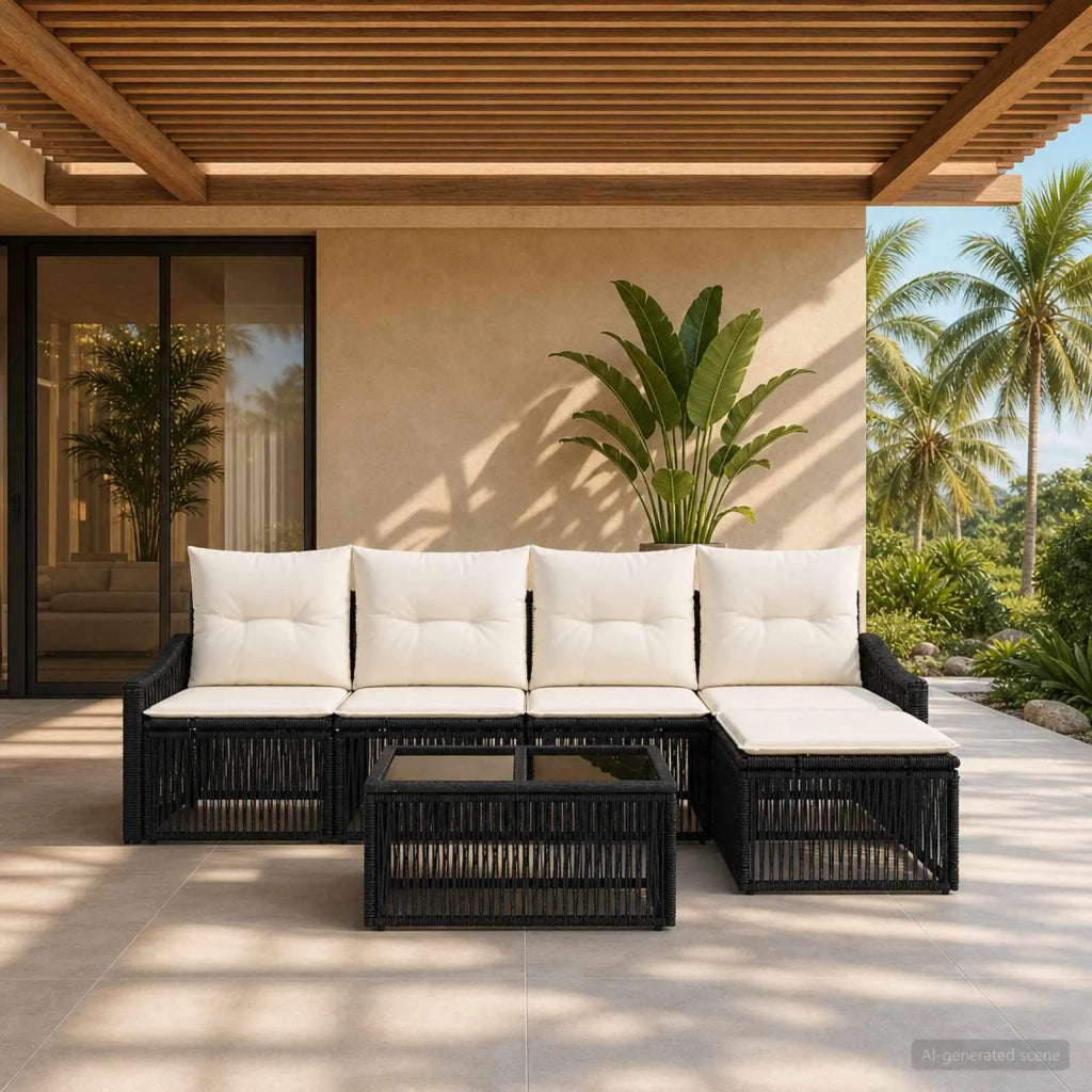 Set Divano da Giardino 6 pcs Nero polyrattan 3435994