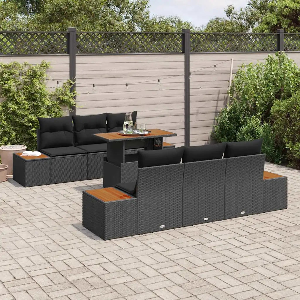 Set da Pranzo per Giardino con cuscino 7 pcs Nero e Marrone 3350030