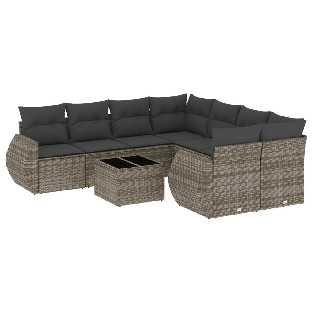 Set Divano da Giardino 9 pz con Cuscini Grigio in Polyrattan