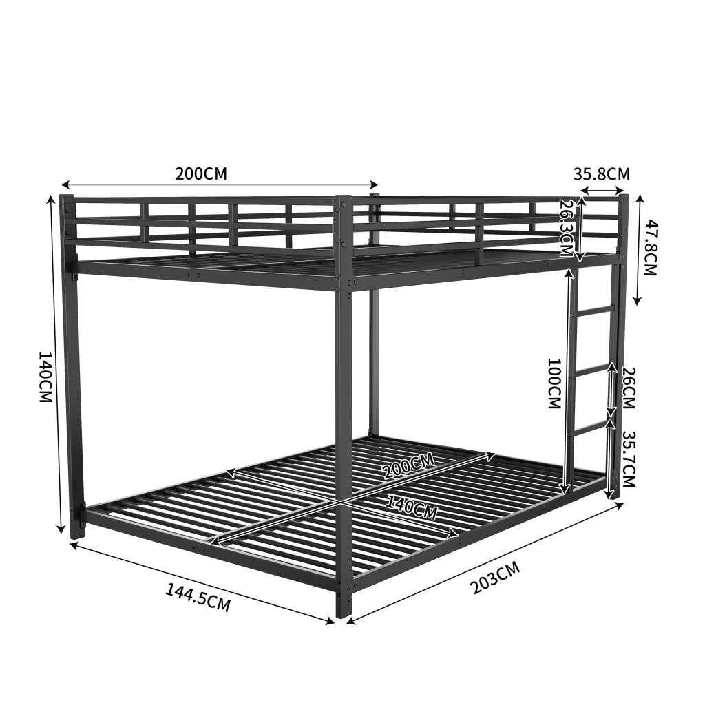 Letto a castello in metallo 140x200 cm, struttura nera classica, per bambini, con reti a doghe