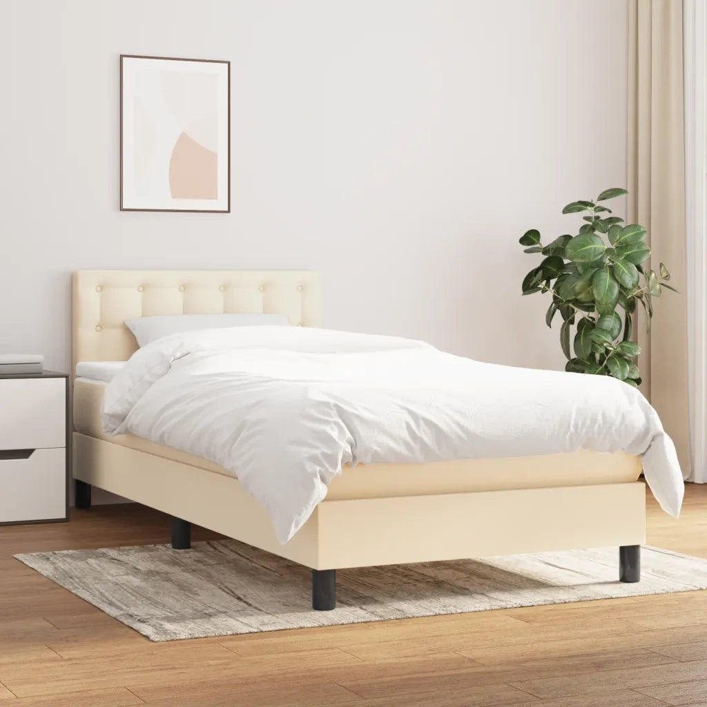 Letto singolo | Letto per adulti | Giroletto a Molle con Materasso Crema 100x200 cm in Tessuto