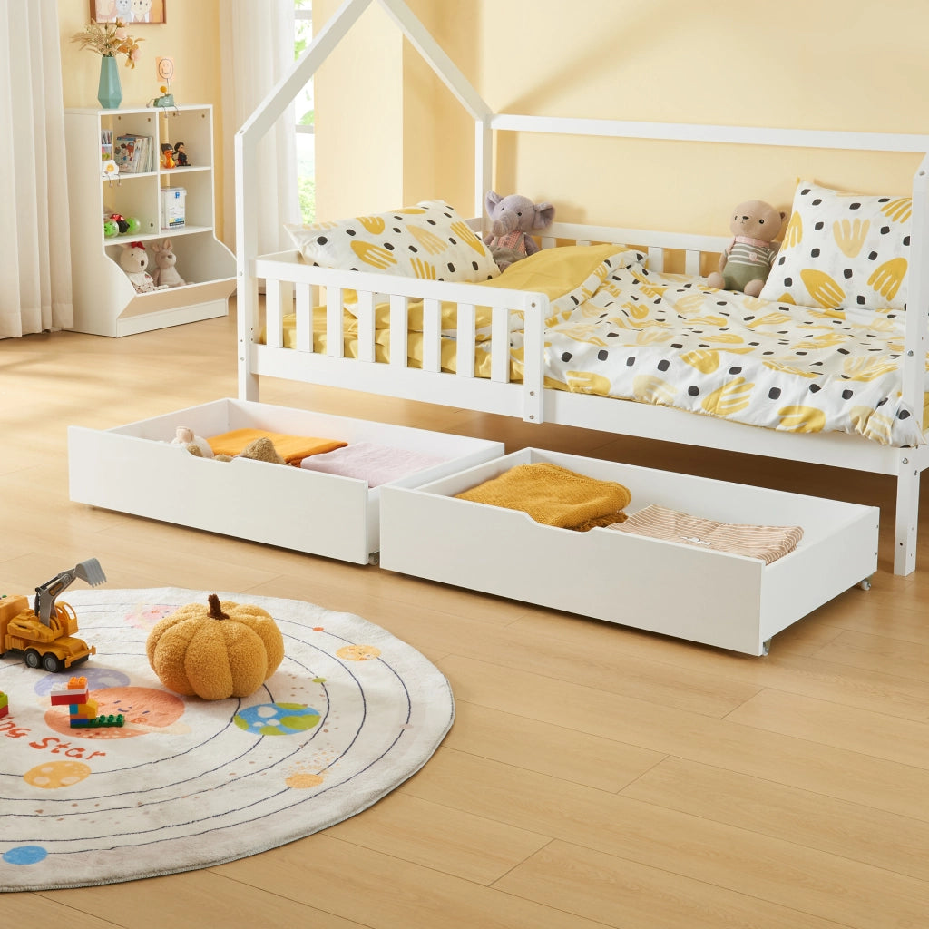 Set di 2 Cassetti Sottoletto Ydre a 4 Rotelle 97,5 x 62 x 22 cm Bianco [en.casa]