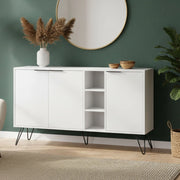 Credenza Alin, Buffet da soggiorno, Madia da salotto, Dispensa da cucina, 142x36h83 cm, Bianco