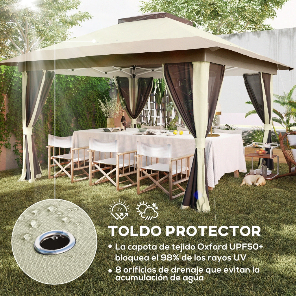 Gazebo Pieghevole 3.6x3.6 m ¨C zephmum ¨C Grigio, Polipropilene, Con Laterali a Rete