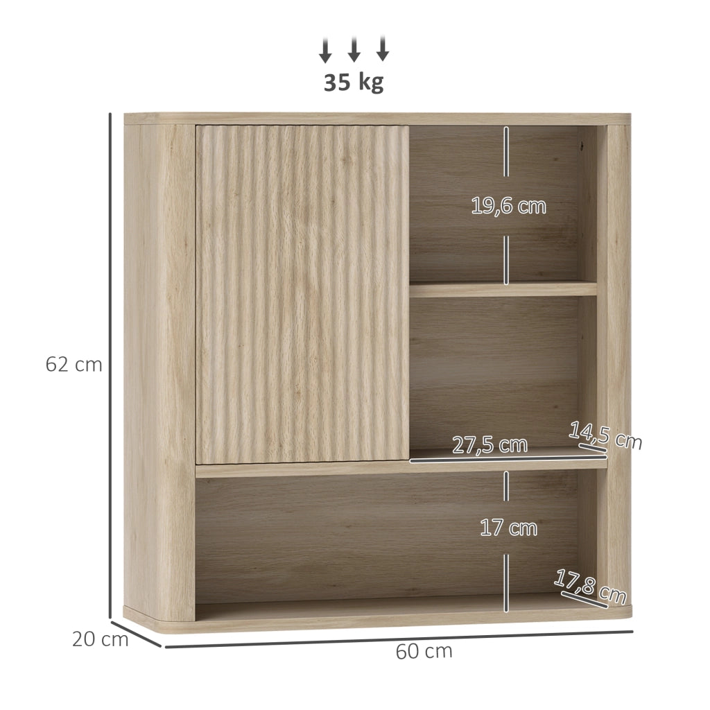 Mobile bagno a parete con ripiani regolabili ¨C Xylo ¨C legno naturale con ante scorrevoli