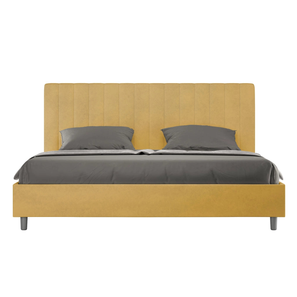 BS COM Letto matrimoniale king size con rete imbottito 190x200 microfibra ocra
