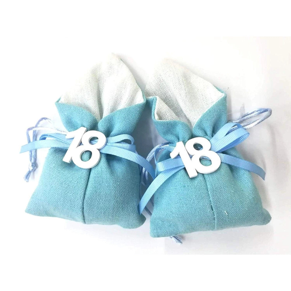 Trade Shop - Set 12pz Sacchetto Colorato Numero 18 Anni Juta 10x13cm Bomboniera Portaconfetti -