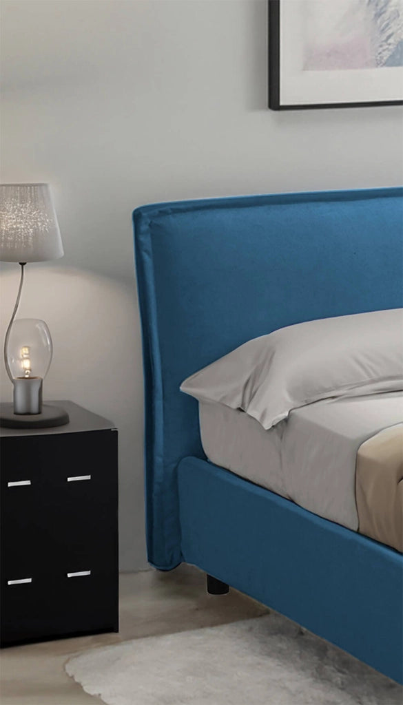 Letto Matrimoniale Bruzolo, Letto Matrimoniale Materasso Incluso Made in Italy, blu