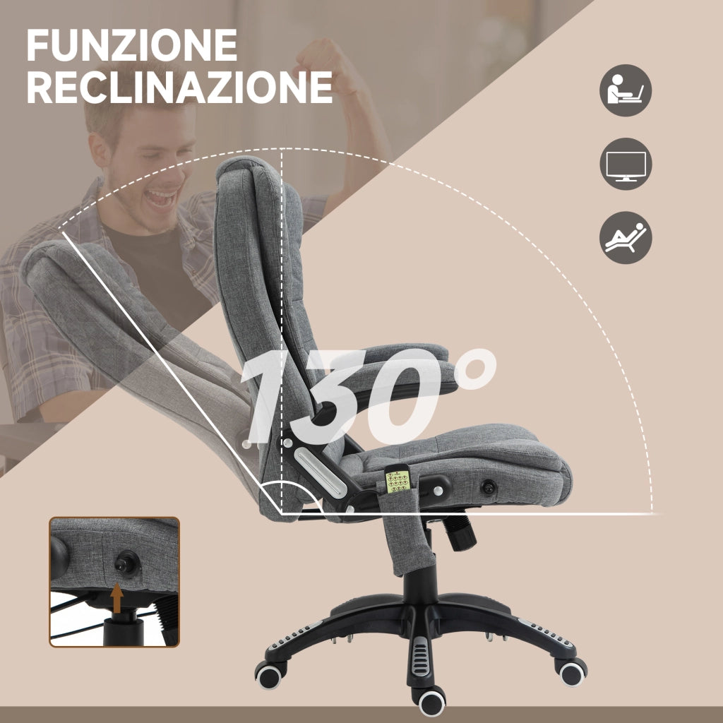 Poltrona Massaggiante Reclinabile con Dondolo e Riscaldamento ¨C Zephmum ¨C Tessuto Grigio