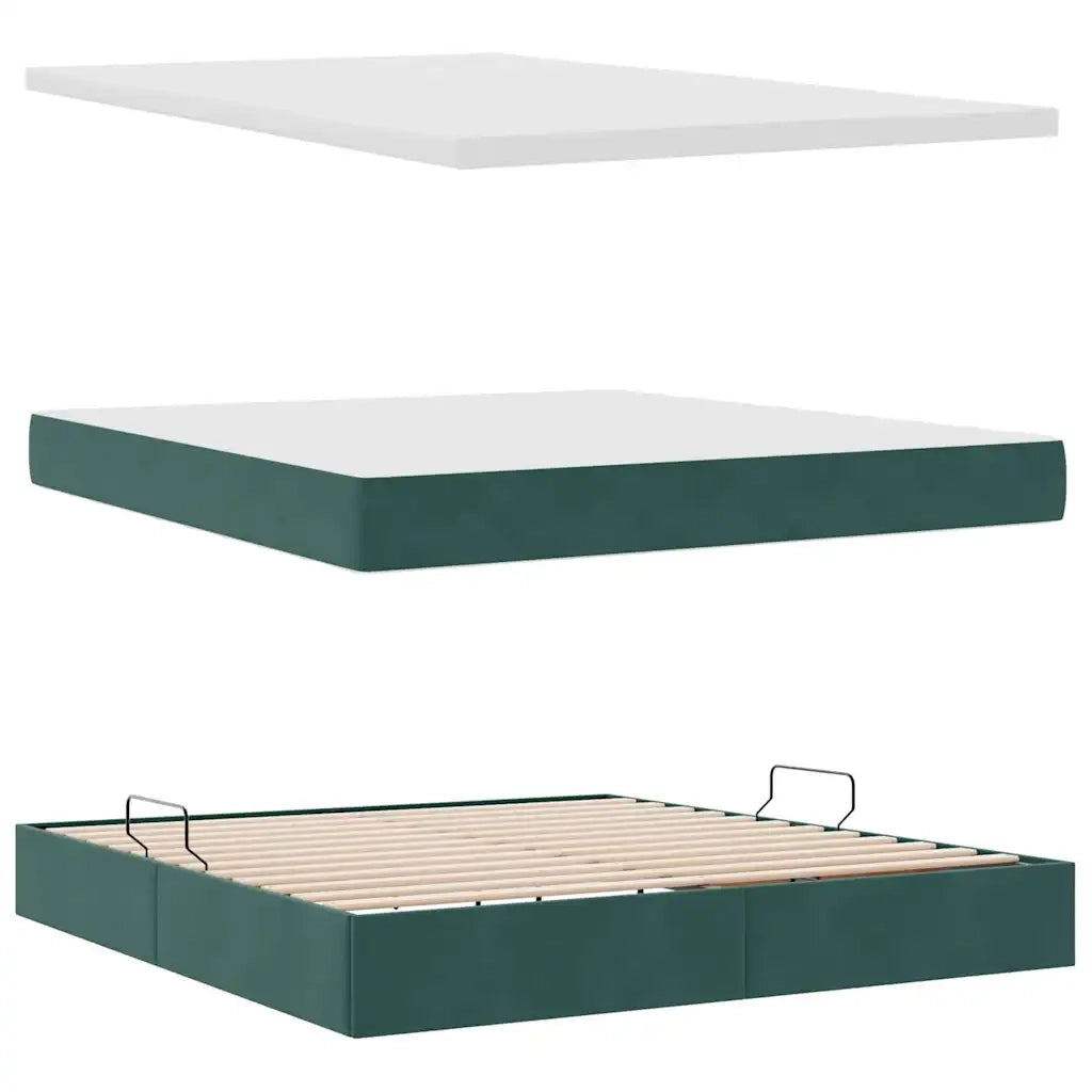 Letto con contenitore e LED Verde Scuro 160 x 200 cm Velluto 3371526