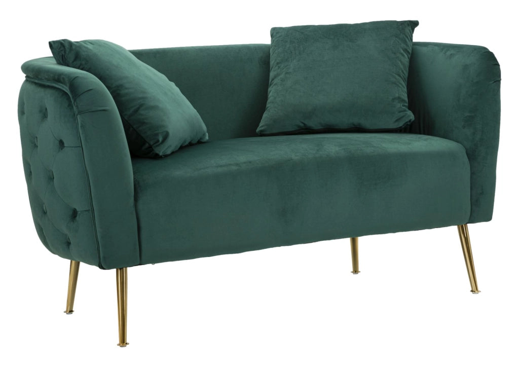 Divano 2 posti in metallo e tessuto dorato e verde cm 127x74x73