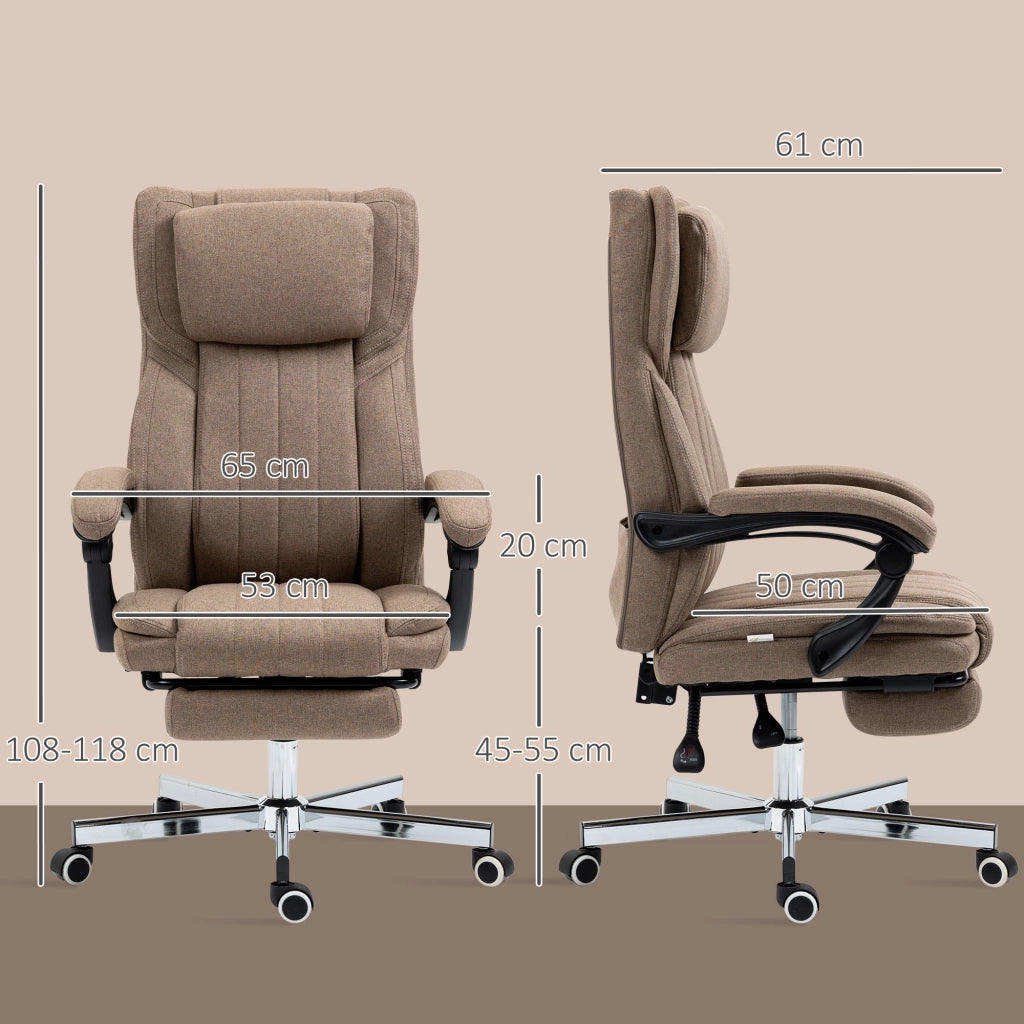 Sedia da Ufficio con Poggiapiedi ¨C Minimal ¨C Marrone, Tessuto Effetto Lino, 65x61x108-118 cm