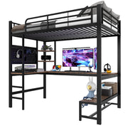 LETTO A CASTELLO 90 x 200 cm con scrivania e LED, metallo, nero