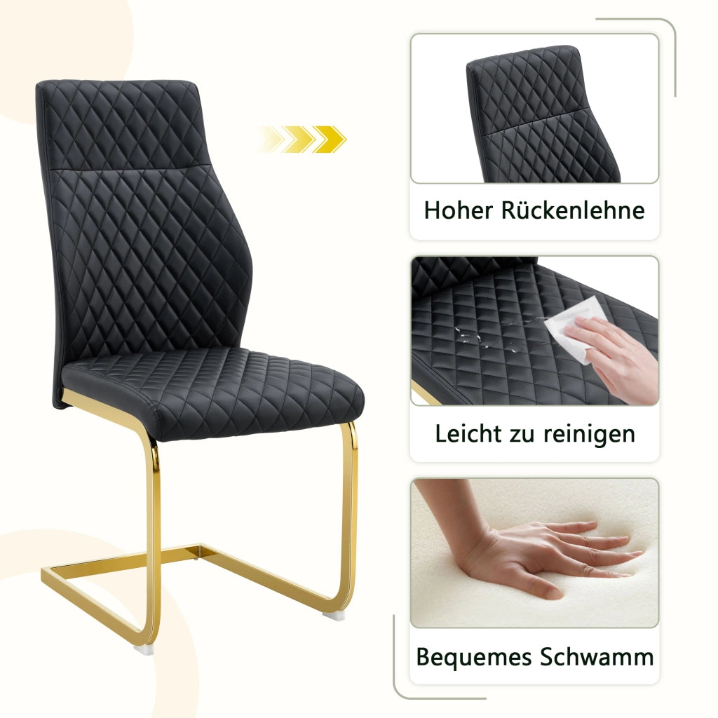 [Set di 2] Sedie da pranzo con motivo a rombi neri: schienale alto + comodo cuscino di seduta, struttura in metallo color oro, antiscivolo e resistent