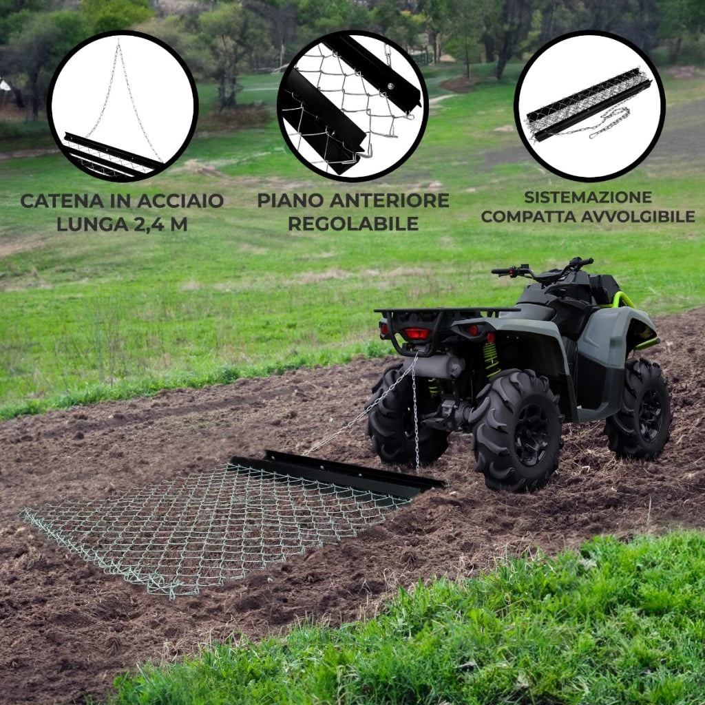 Aratro a catena 120cm di larghezza x 150cm di lunghezza 2,4 m Catena per trattori ATV Livellamento in acciaio