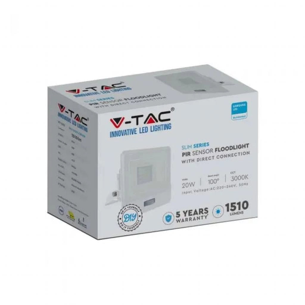 Flood luce PIR a LED da 20 W Samsung Chip White Body 6500K