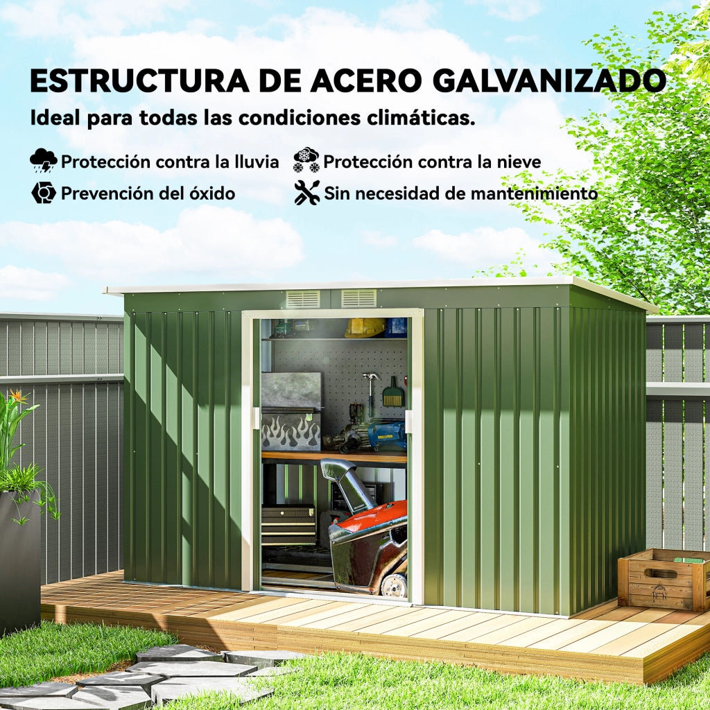 Casetta Giardino 280x130x172 cm Verde ¨C zephmum ¨C Legno con Porte Scorrevoli