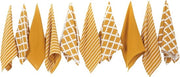 Set di 10 tovaglioli in 100% cotone - Leggero - Sostenibile - Disegno elegante giallo ocra con motivi vari Dimensioni - 65 x 45 cm, Pacchetto da 10, Giallo ocra