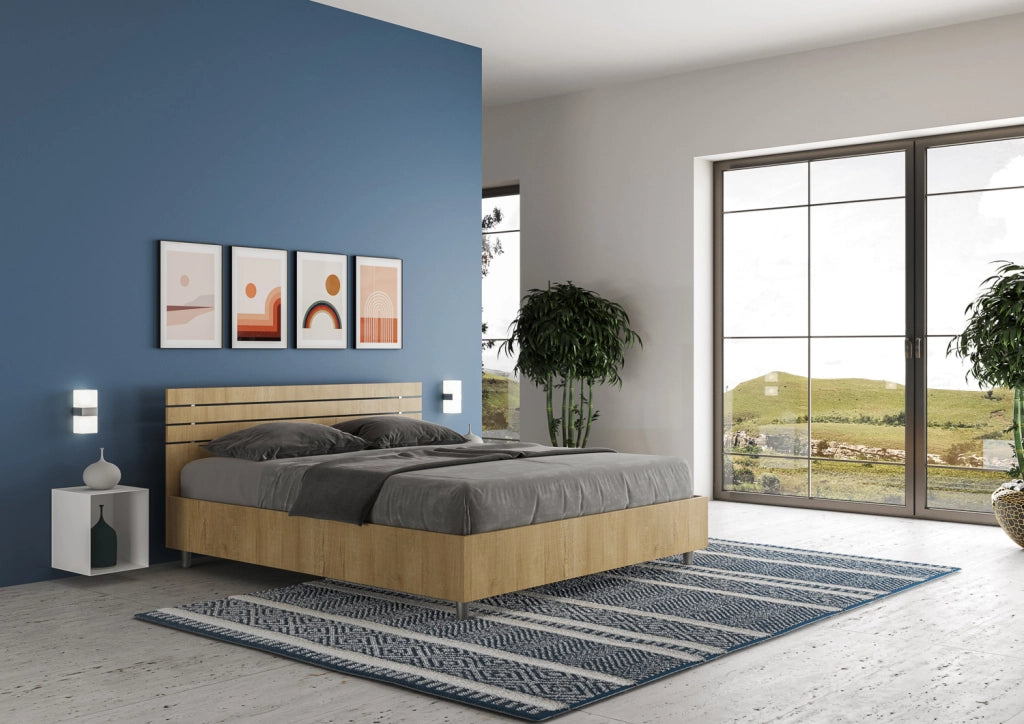 BS COM Letto matrimoniale contenitore 160x200 testata dritta con doghe quercia