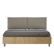 Letto Matrimoniale 160x190 cm con Rete e Contenitore Struttura Quercia con Cuscini in Similpelle Egos Antea Cappuccino