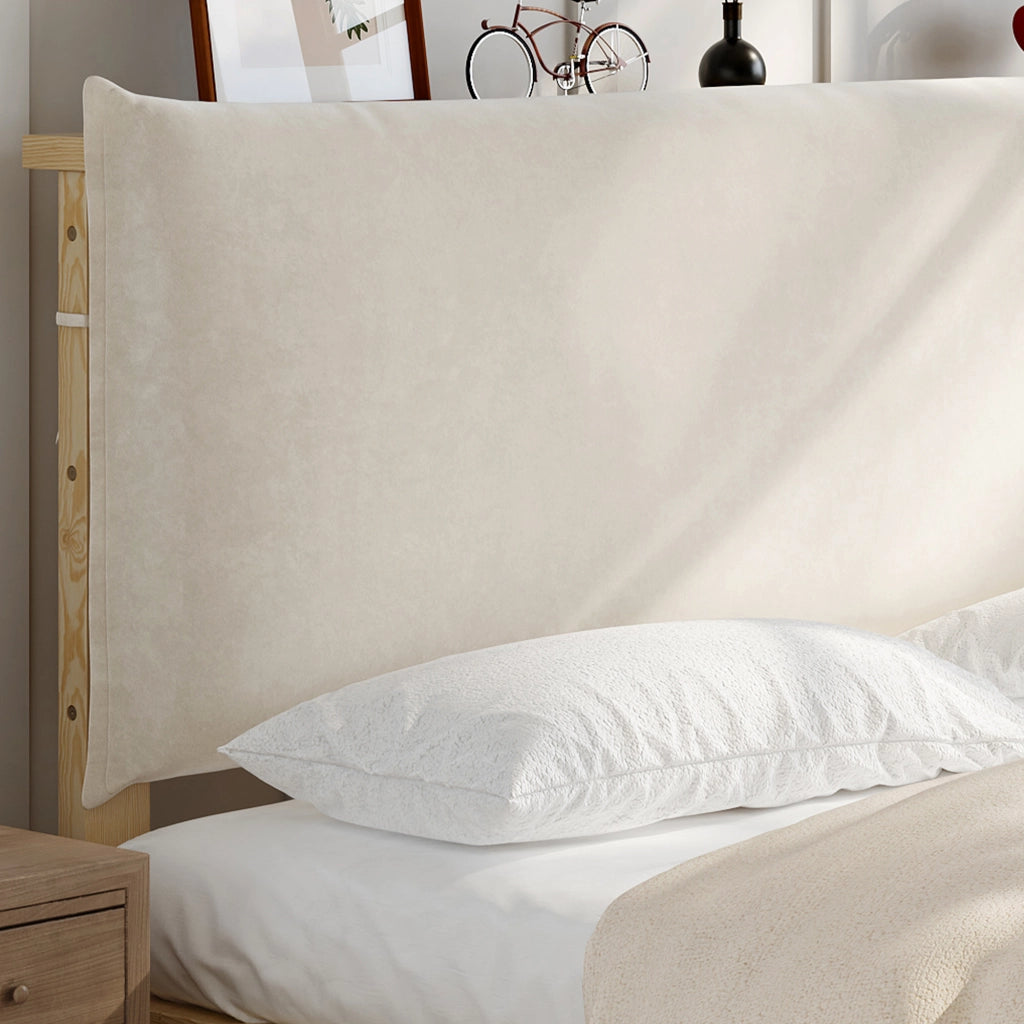 DESMIU Letto matrimoniale 2 posti con testiera imbottita, doghe stabili e gambe larghe, 140 × 200 cm, senza materasso