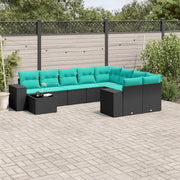 Set Divani da Giardino 10 pz con Cuscini Nero in Polyrattan 3223056