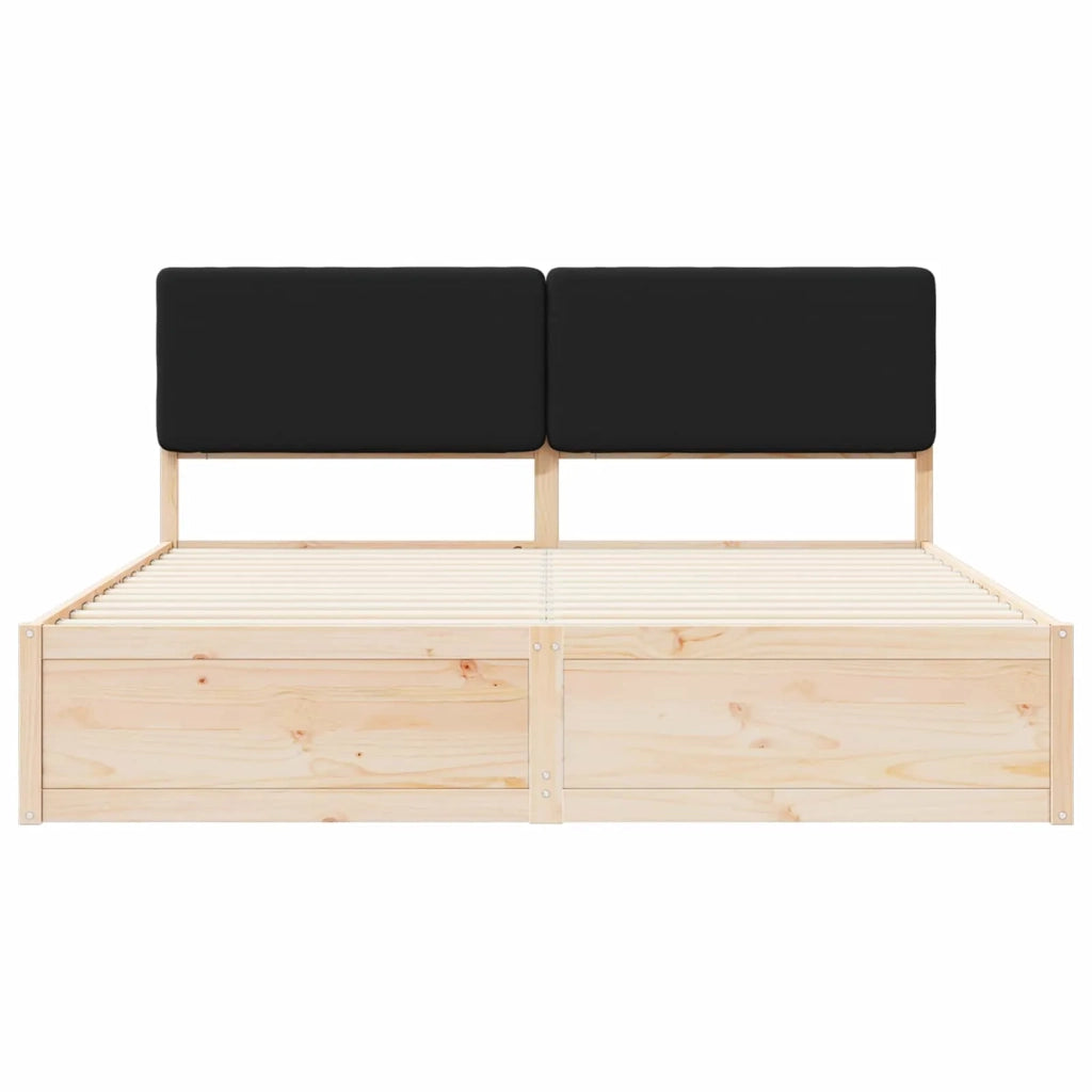 Letto con Testiera Rivestita Nero 180 x 200 cm Pino massello