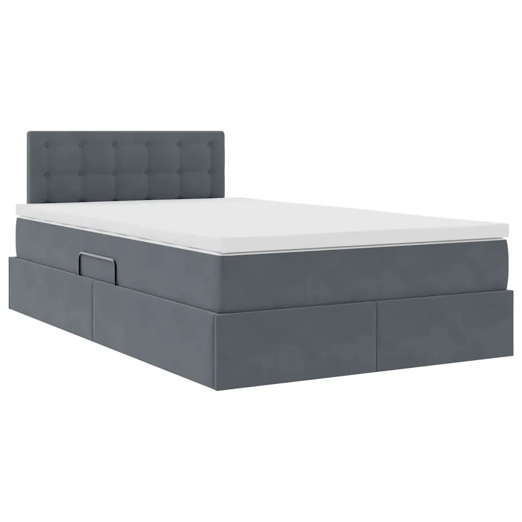 Letto con contenitore e LED Grigio scuro 120 x 200 cm Velluto